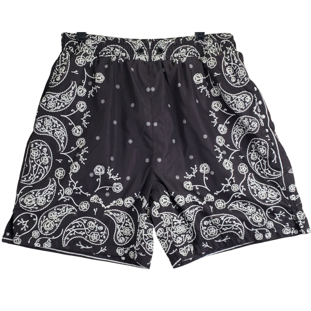 Maison Article Paisley Shorts Mens L Black Streetwear Bandana Print Casual Swim